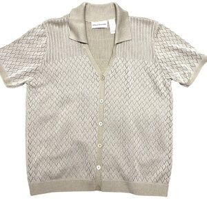 top ALFRED DUNNER vintage beige S short sleeve button up classic retro 50's knit